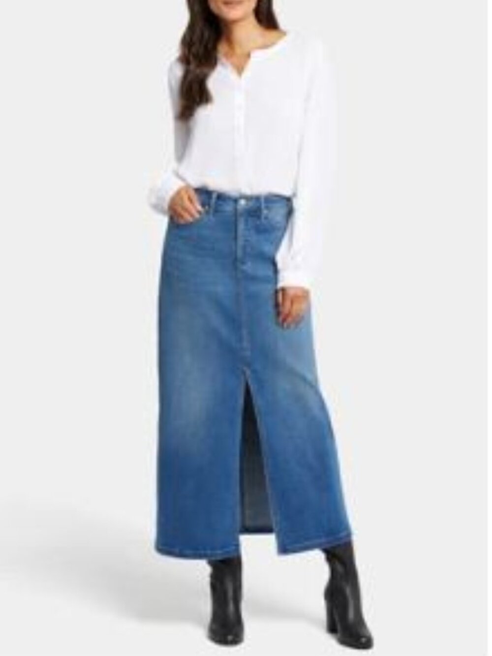 NYDJ High Rise Long Blue Jean Skirt w/ Center Slit size 6 – Fairmont - NWT